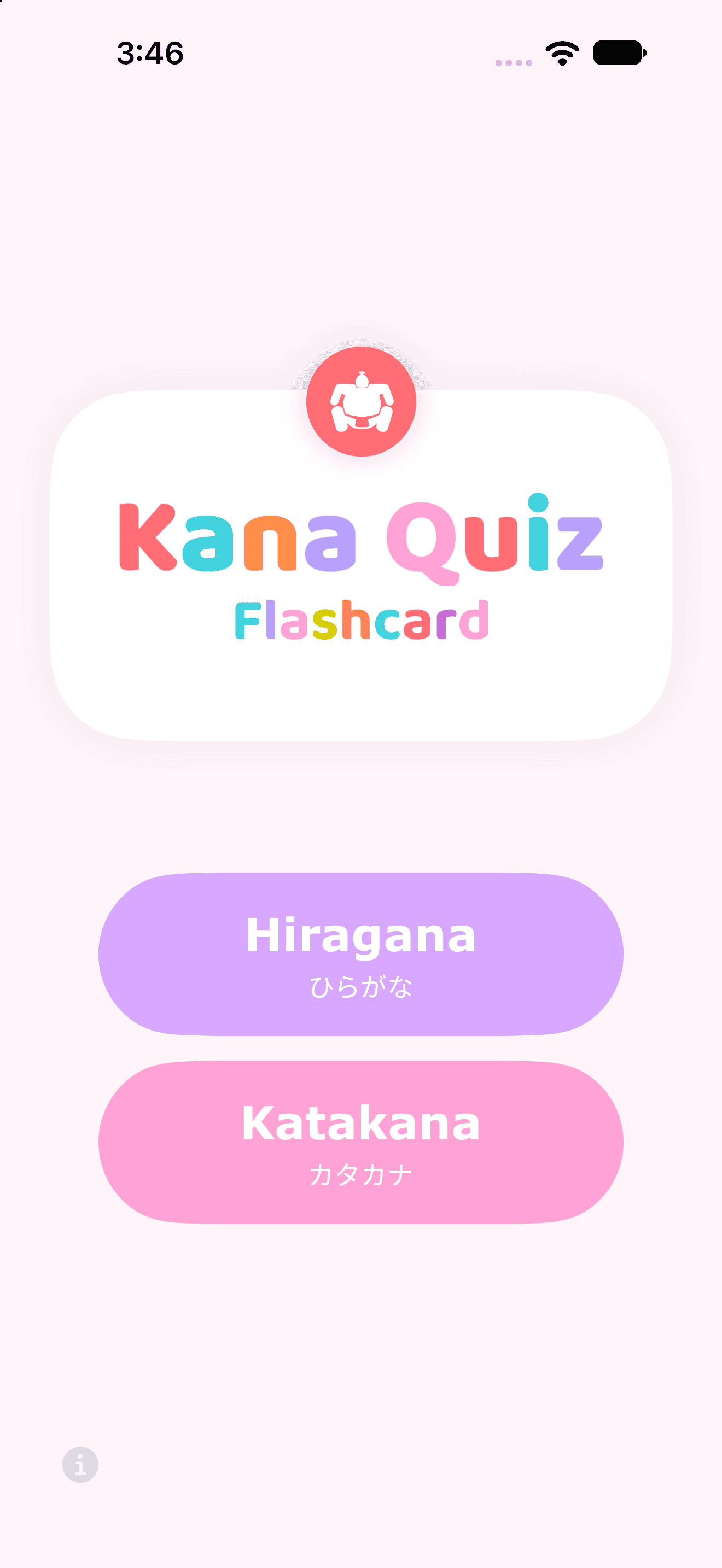Kana Quiz home screen with Hiragana and Katakana study choices